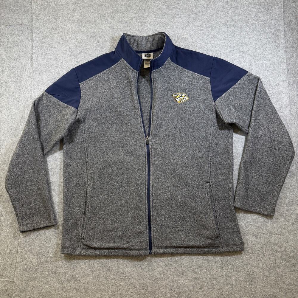 NHL Nashville Predators Full Zip Jacket Mens L Gray Navy Sweater Knit Fleece